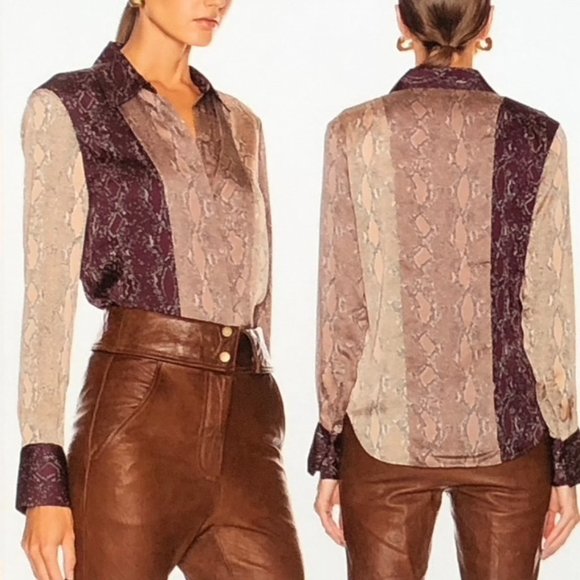 Equipment Women’s Size Large Yvonet Button Up Striped Snake Print Blouse Pine - Picture 2 of 4